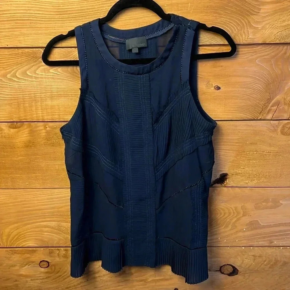 Intermix women’s 100% silk sleeveless top black mesh lace Sm‎ party wedding Y2K